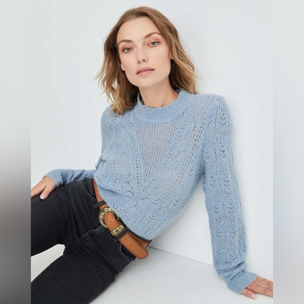 Veronica Beard Makani Pointelle Knit Sweater Blue